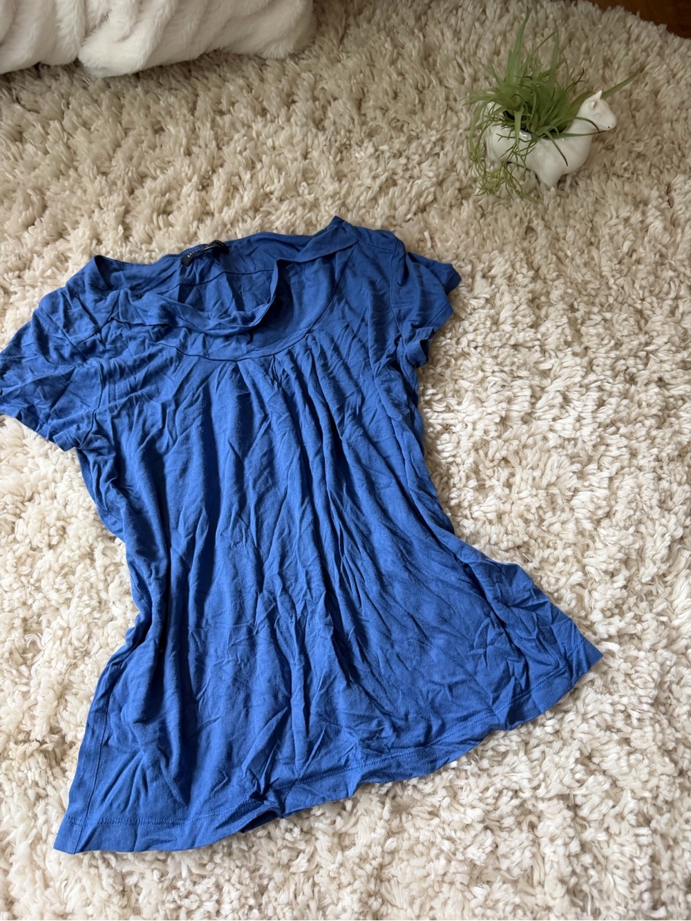 Banana Republic Cobalt Blue Short Sleeve Pleated Yoke Tee